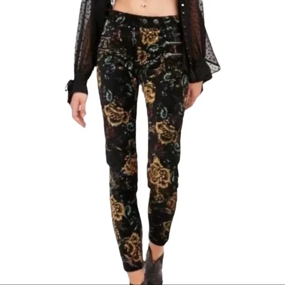 Free People Denim - Free People Lennon Floral Velvet Skinny Pants